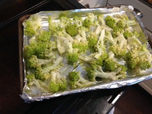 Drizzle romanesco with olive oil and season with salt and pepper