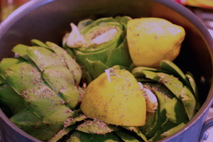 Trim and cook the artichokes